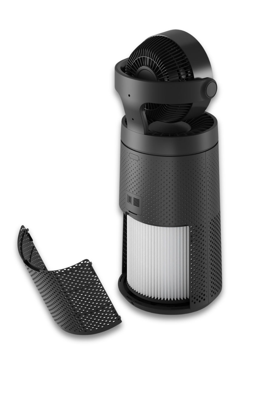 MODEX AP1900 air purifier with magnetic cover removed to show easy filter access for cleaning and replacement