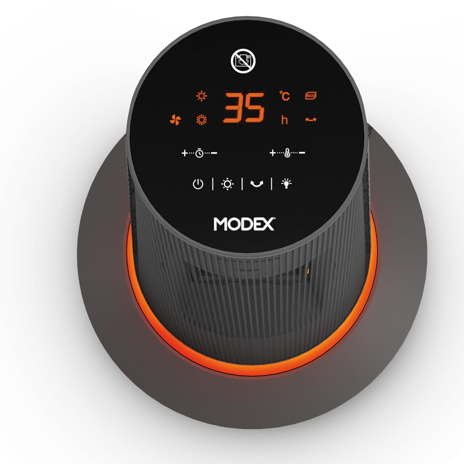 Modex smart home device with digital display on a white background