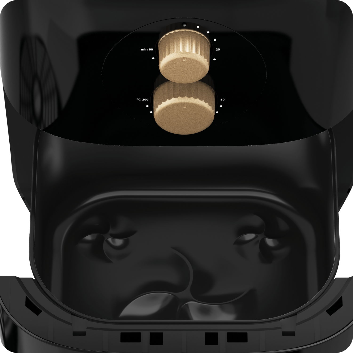 MODEX AF7700 Black air fryer with control knobs on a white background