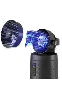 Black humidifier with blue LED lights on a white background