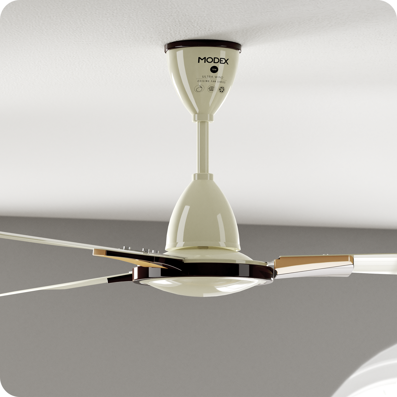 Modex CF5690 ceiling fan featuring smooth central motor housing and modern body design