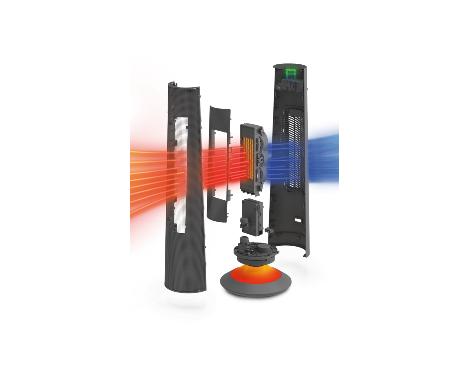 ptc6500 modex heater Tower fan with heat and cold indicator lights on a white background